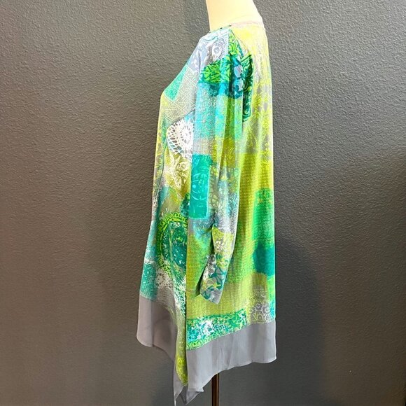MULTIPLES MISS LIMEZINNA Multi Greens & Gray Tunic Bead & Chiffon Details NWT XL - Picture 7 of 16